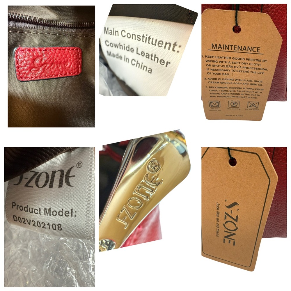 S-zone Red Leather Shoulder Bag with silvertone hardware. - Picture 3 of 14